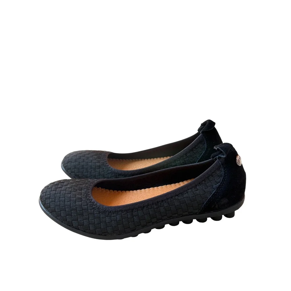 Bernie‎ Mev Catwalk Black Woven Ballet Flats Women Size 37 Slip On Comfort Shoes